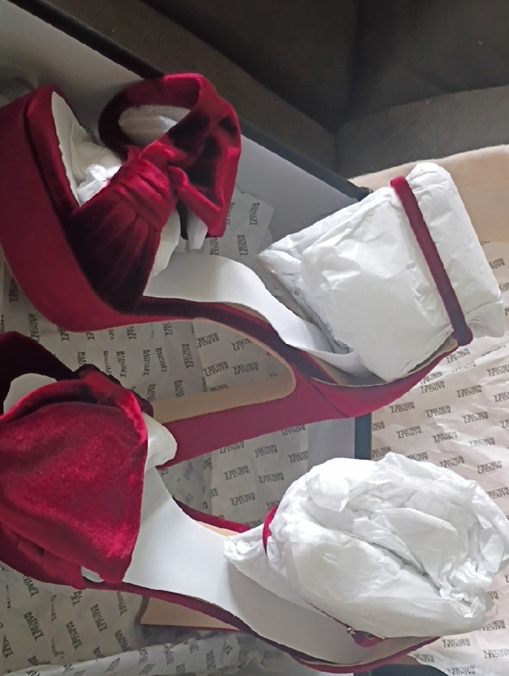 Badgley Mischka Red Velvet Bow High Heels